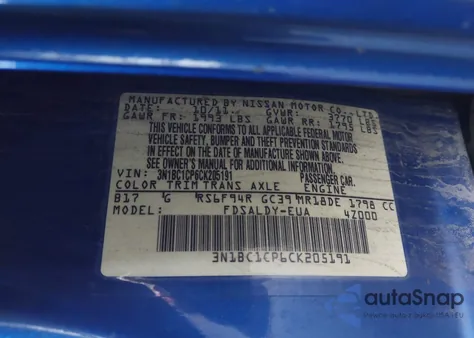 2012 Nissan Versa S/Sl z USA, uszkodzony, nr VIN 3N1BC1CP6CK205191